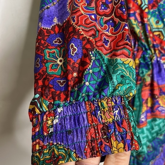 Vintage ‘90s Funky Patterned Multi color synch waist Jacket large women’s - Picture 4 of 9